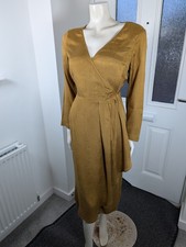 Nine Savannah Miller Mustard Gold Jacquard Wrap Midi Dress Size 12 Wedding Guest