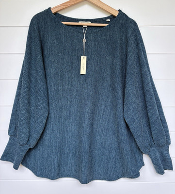 MAX STUDIO Dolman Sleeve Relaxed Lightweight Sweater Plus Size 1X Heathered Teal