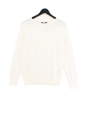 Comma Women's Jumper UK 12 White Polyamide with Viscose Round Neck Pullover