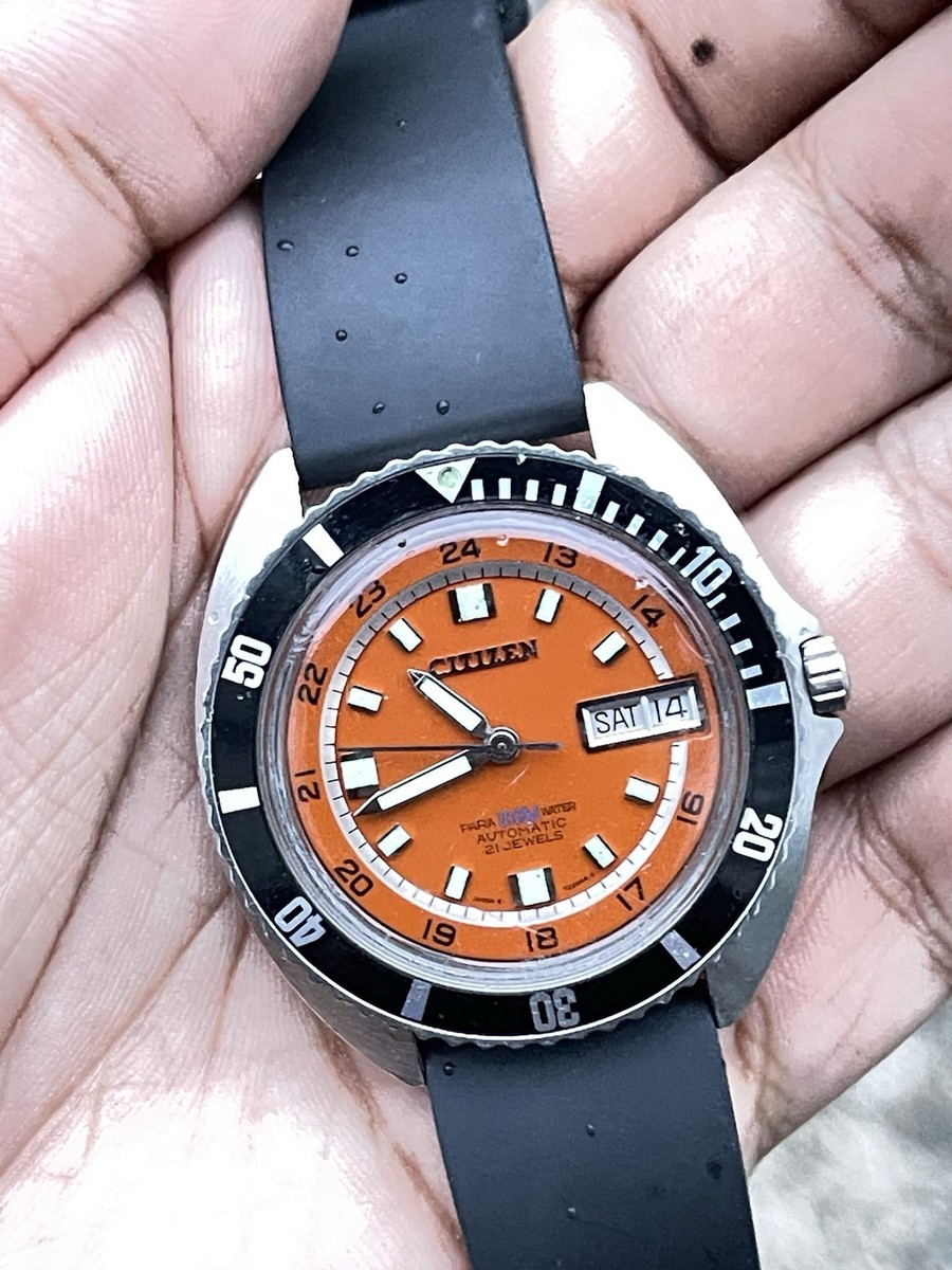 Vintage Citizen Diver Parawater 100m 67-5776 Orange Watch Running