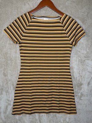5B Style Girls/Women T-Shirt Dress Yellow Black Stripe Pullover M