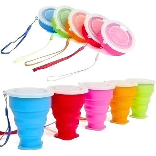 5 Pack Silicone Collapsible Cups for Traveling Foldable Camping Cups Collapsi...