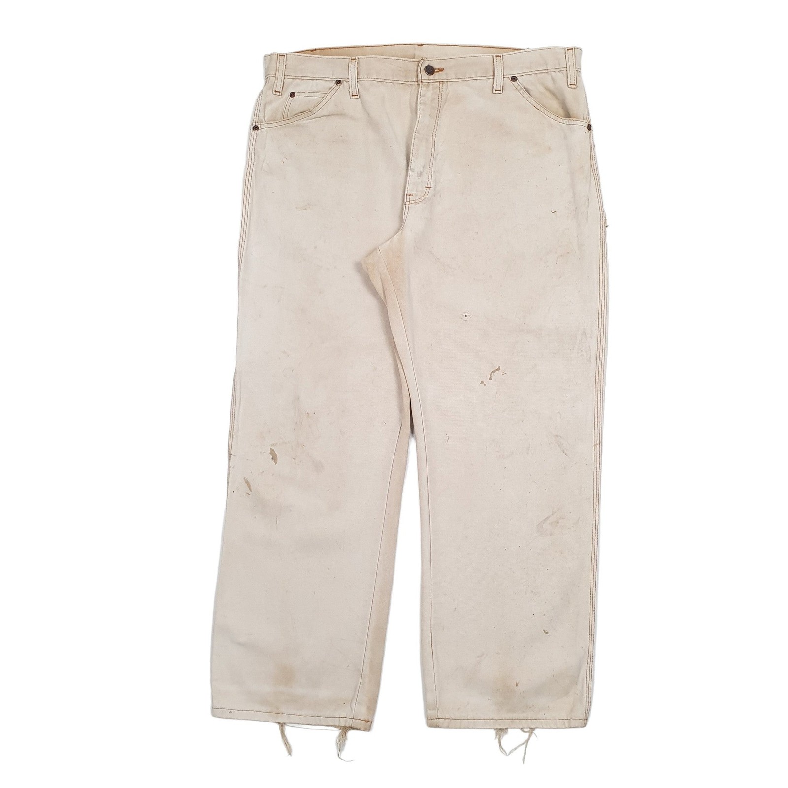 DICKIES Carpenter Workwear Trousers Cotton Cream Mens W40 L30 image 2