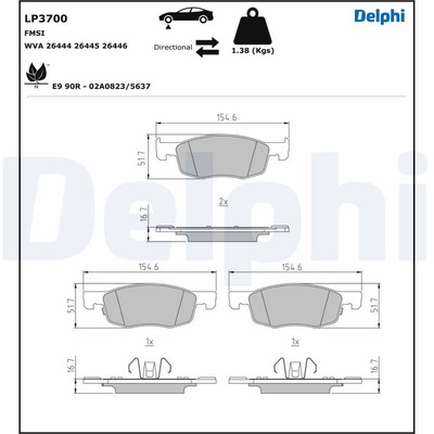 DELPHI LP3700 Bremsbelagsatz, Scheibenbremse für MAZDA,TOYOTA