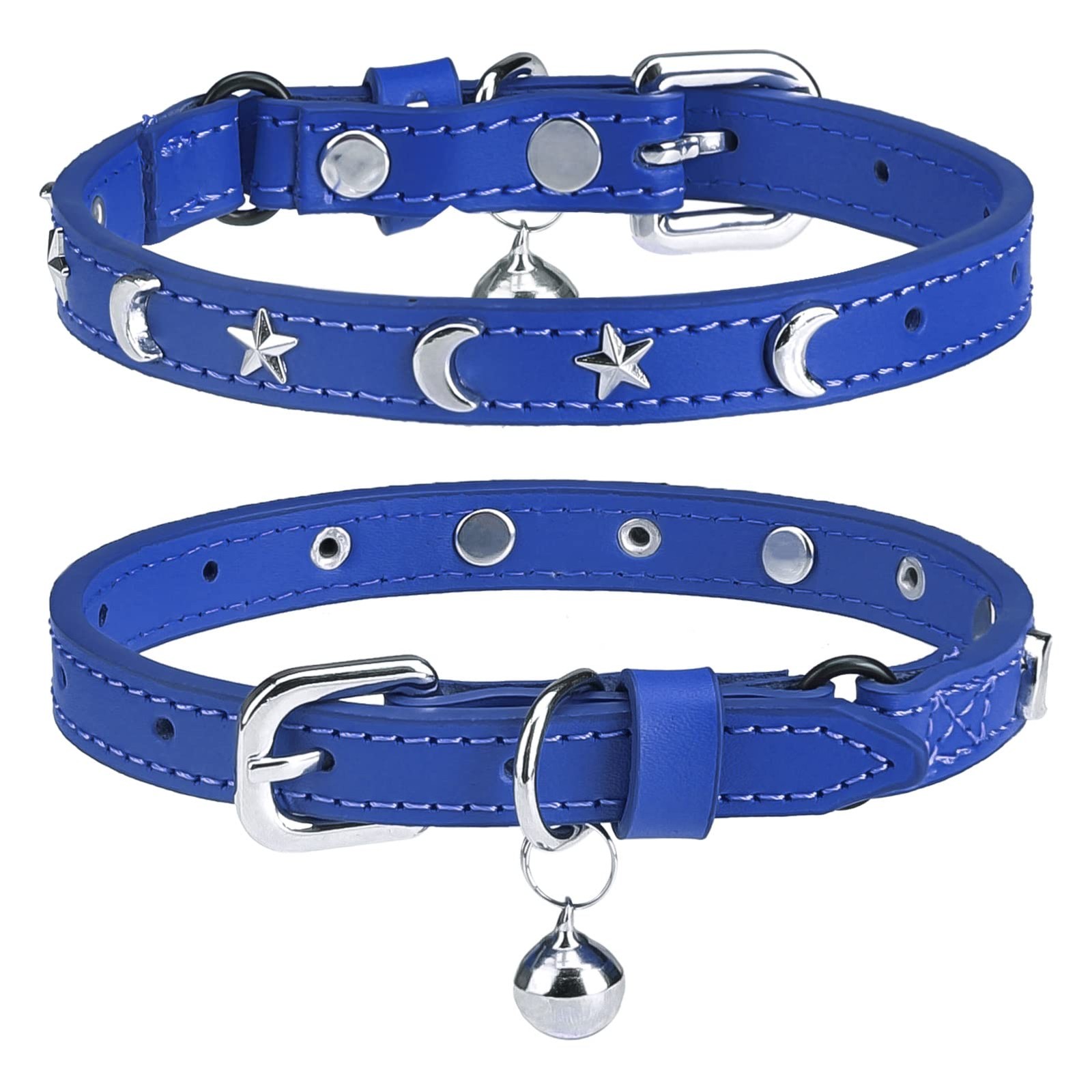 Collier en cuir pour chat avec clochette et elastique de securite Noir S