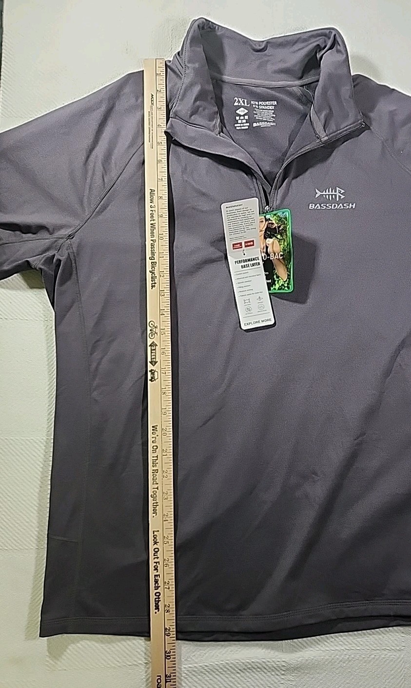 Bassdash 1/4 Zip Performance Base Layer Gray 2xl. Fishing 