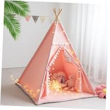 Teepee Tent for Kids with Mat, Star Lights, Carry Case, Cotton Canvas Pink mat