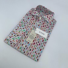 Eton Dress Shirt Mens M 15 1/2 - 39 Colorful Ice Cream Poplin Slim Fit Button Up