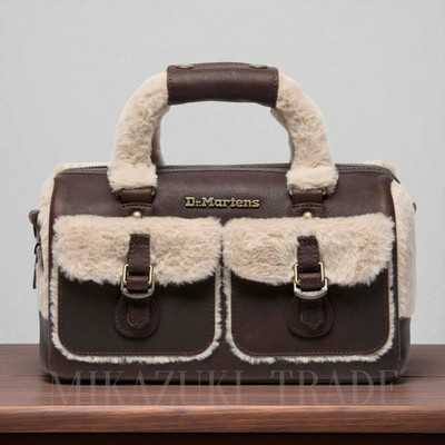 Dr. Martens Grizzly Milo Fur Top Handle Bag Dark Brown Natural