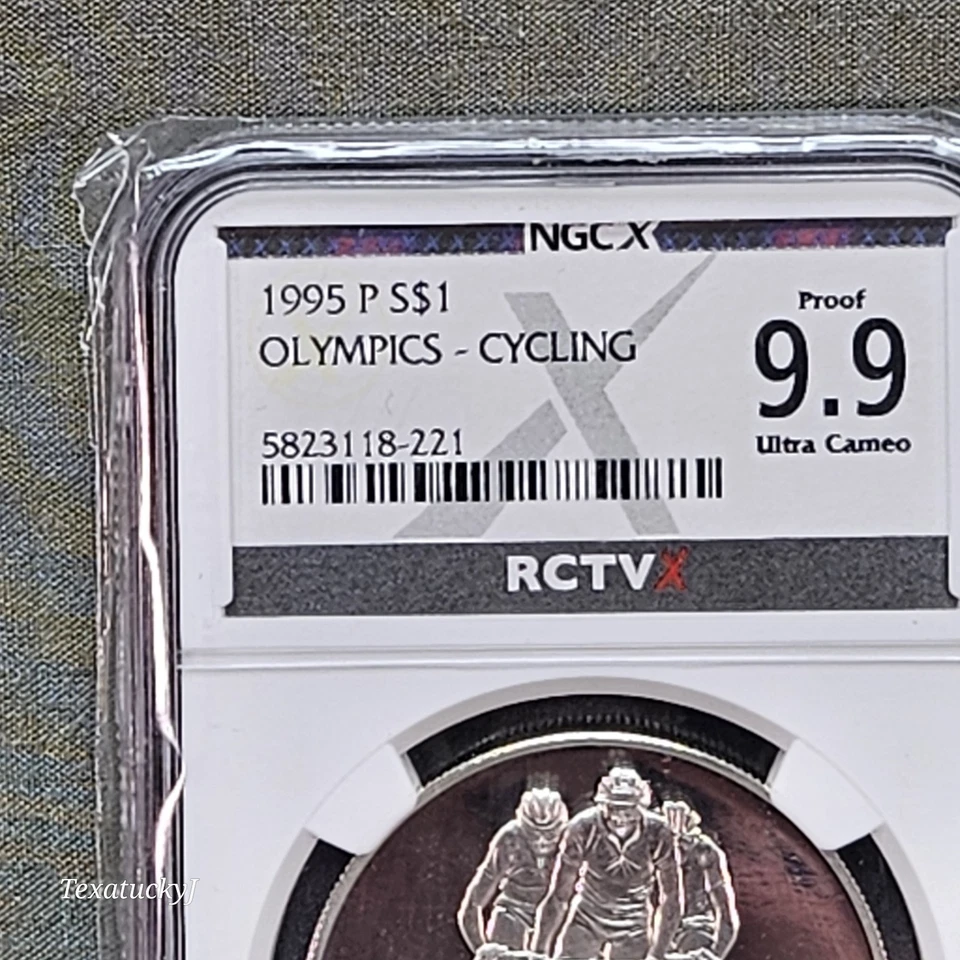 1995 P S$1 Olympics Cycling Silver Dollar Coin NGCX 9.9 Proof Ultra Cameo MS69 - Image 2 of 4