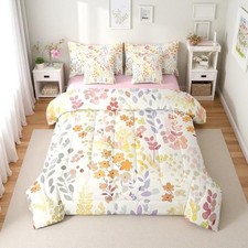 7 Piece Cute Boho Floral Comforter Set,Bohemian Yellow Twin Orange Yellow