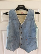Vtg 1970s-80s Orange Tab Light Wash Levis Sherpa Lined Denim Vest Size M