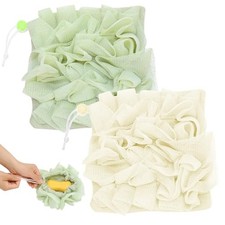 2 Pack Exfoliating Loofah Soap Holders with Washcloth Green White