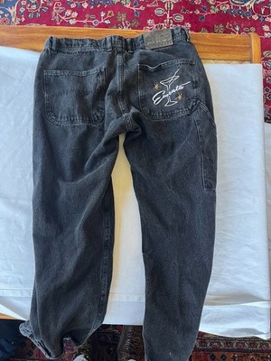 Y2K baggy Ementa Men's Baggy Black Denim Jeans Embroidered Logo