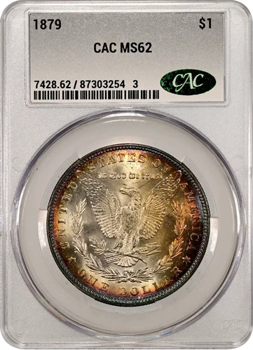 1879 CACG MS62 Morgan Dollar, Rainbow Gold Toned Reverse Mount, Better Date CAC!