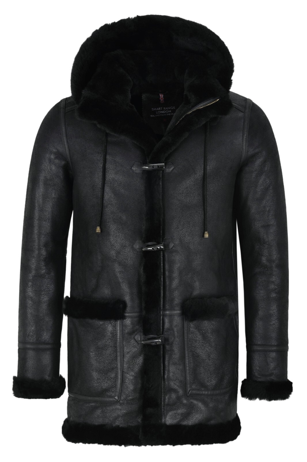ALTRA Cappotto borsone uomo pelle di pecora nero pelliccia nera cappuccio 100% shearling ivar