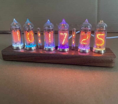 IN14 Glow Tube Clock Bluetooth Nixie Tube Alarm Clock W/ Solid Wood Base