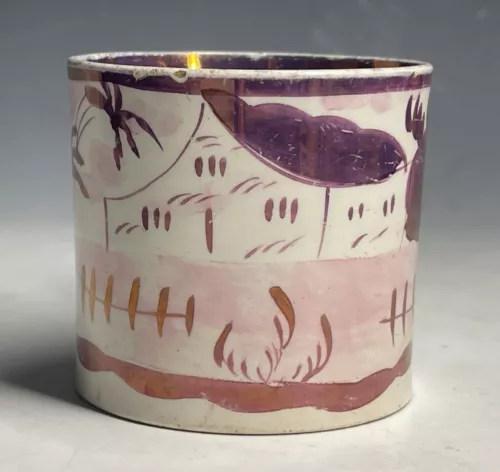 Antique Staffordshire English Porcelain Coffee Can Mug Cup 19th C. Pink Luster
