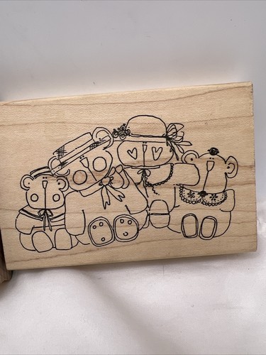 Juego de 2 estampillas de goma Imaginaciones osos muñecas niñas madera sello de goma - Imagen 3 de 7