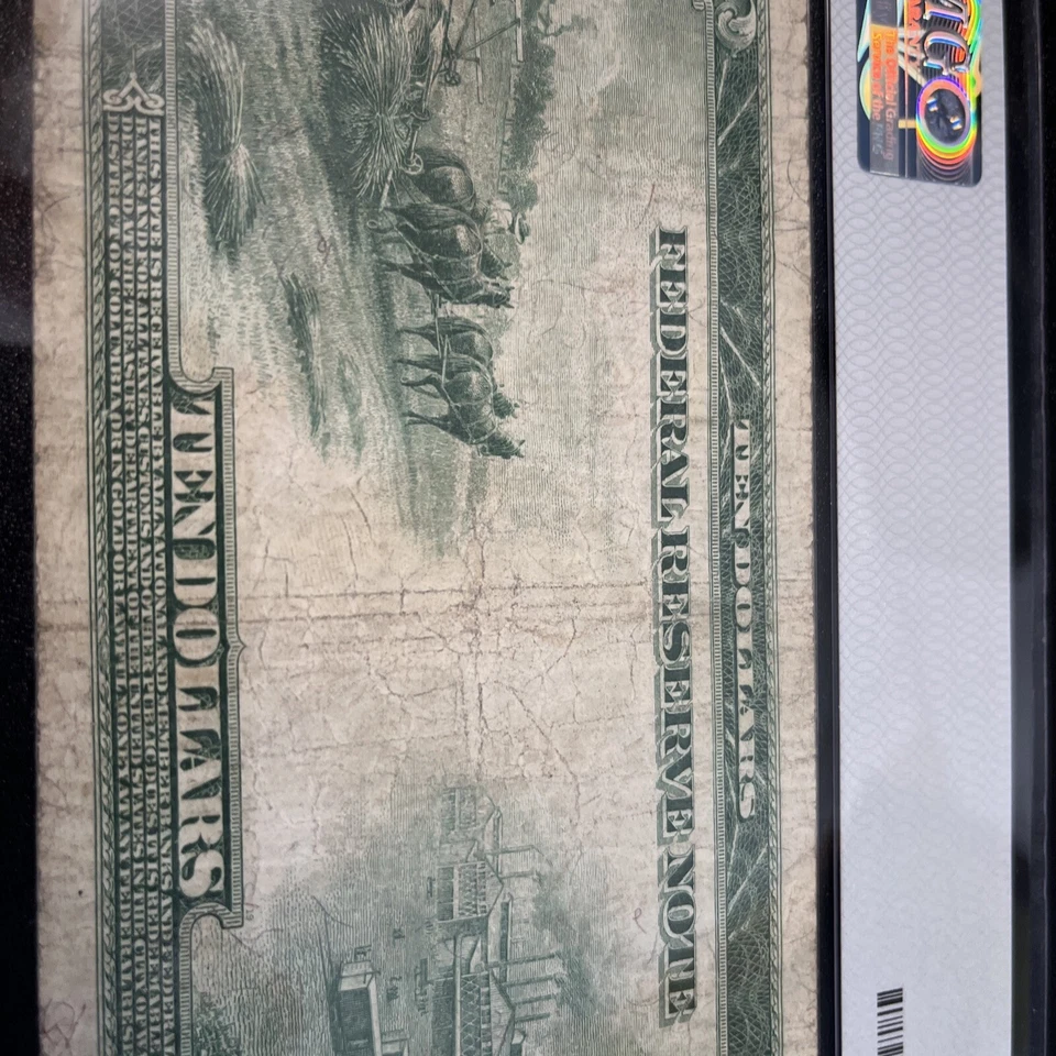 1914 $10 Federal Reserve Note  Chicago Red Seal Note FR 898a PMG 20 - Image 4 of 4