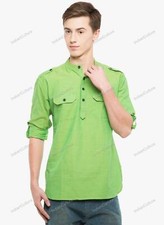 Solid Shirt Kurta Sea Indian Mens Casual Shirts Cotton Tunic Top