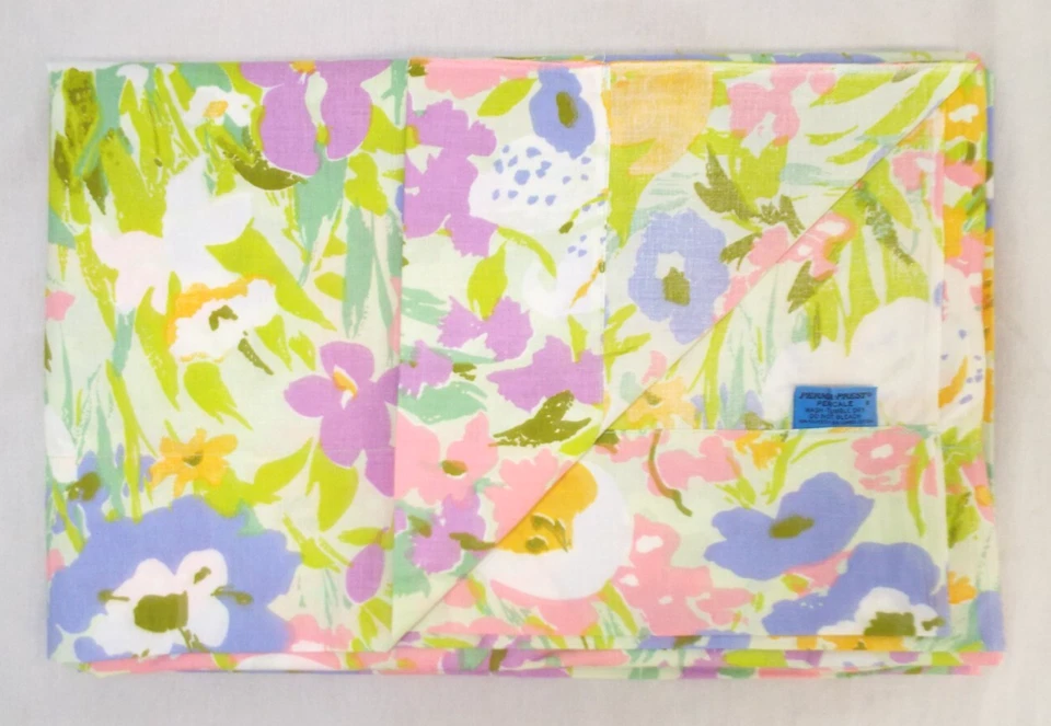 Vintage Anos 70 Sears Perma Prest Percale Floral Twin Folha Plana Estoque Antigo Nítido - Imagem 2 de 4