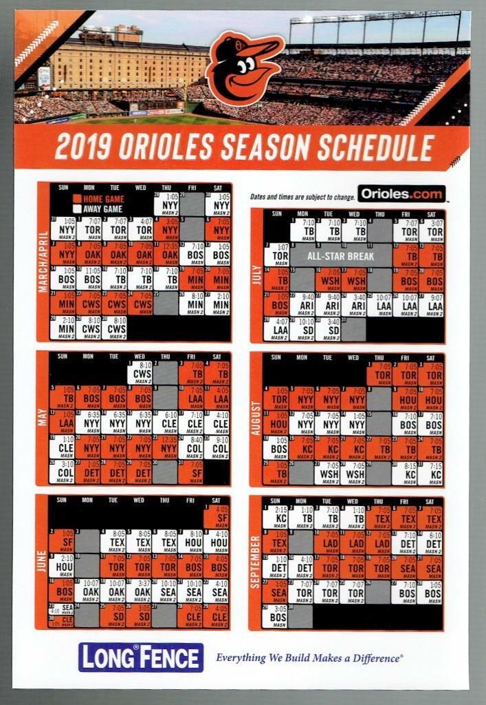 BALTIMORE ORIOLES 2019 Magnetic Schedule UK