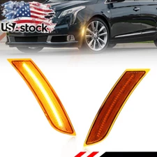 2X Amber Lens Full LED Front Bumper Side Marker Light For 2013-2017 Cadillac XTS