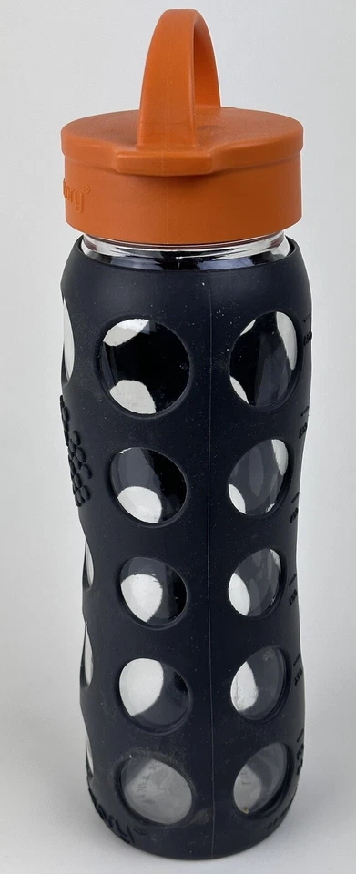 Life Factory Glass Water Bottle 22 oz. w/ Blue Silicone Wrap  & Orange Twist Lid - Image 2 of 4
