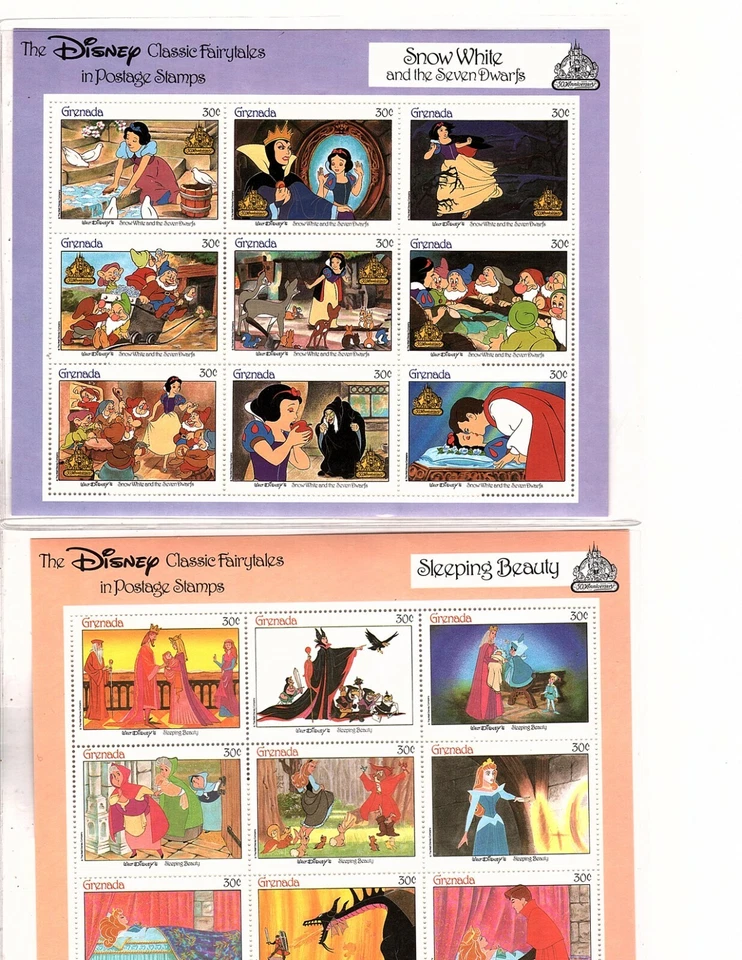 Juego de estampillas de Granada Sociedad Internacional de Coleccionistas Cuentos de hadas hojas certificado de autenticidad (mb20 Foto 3 de 4