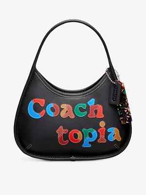 Coach Coachtopia Ergo Schultertasche schwarz Leder Spruchmotiv neu mit Etikett selten