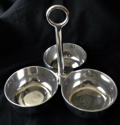 Pottery Barn Barona Triple Condiment Bowls Handle Serving Tray