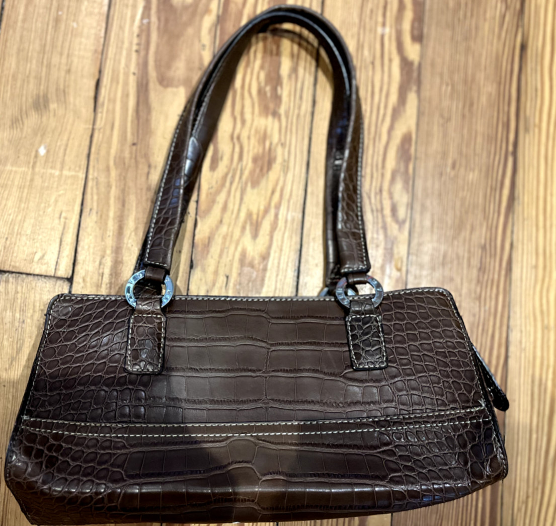Tommy Hilfiger Clutch Handbag Purse w/Alligator Pattern -- Brown Faux Leather