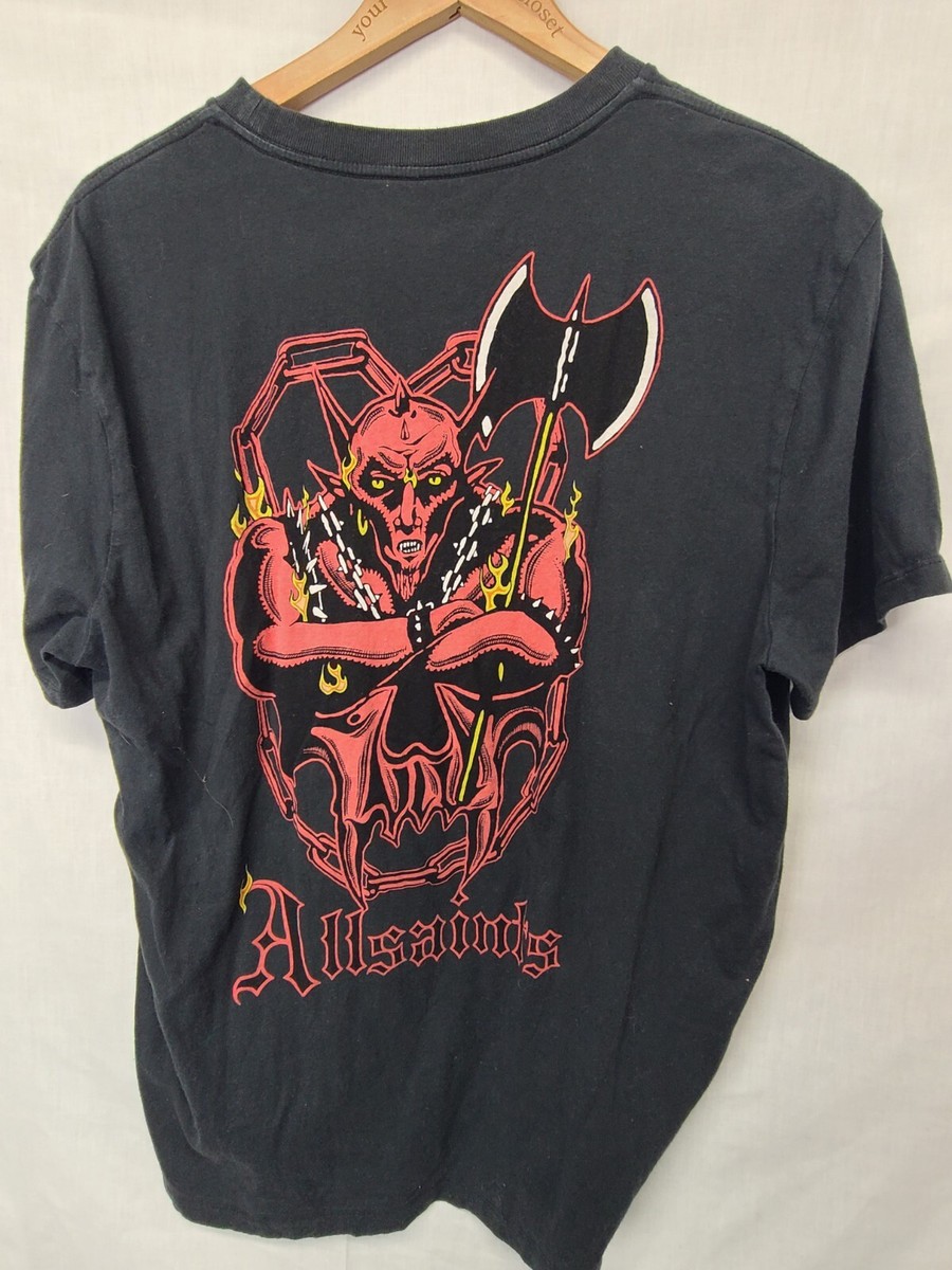 All Saints Tee Size Small Men's Relaxed Fit Black Red Devil Print
