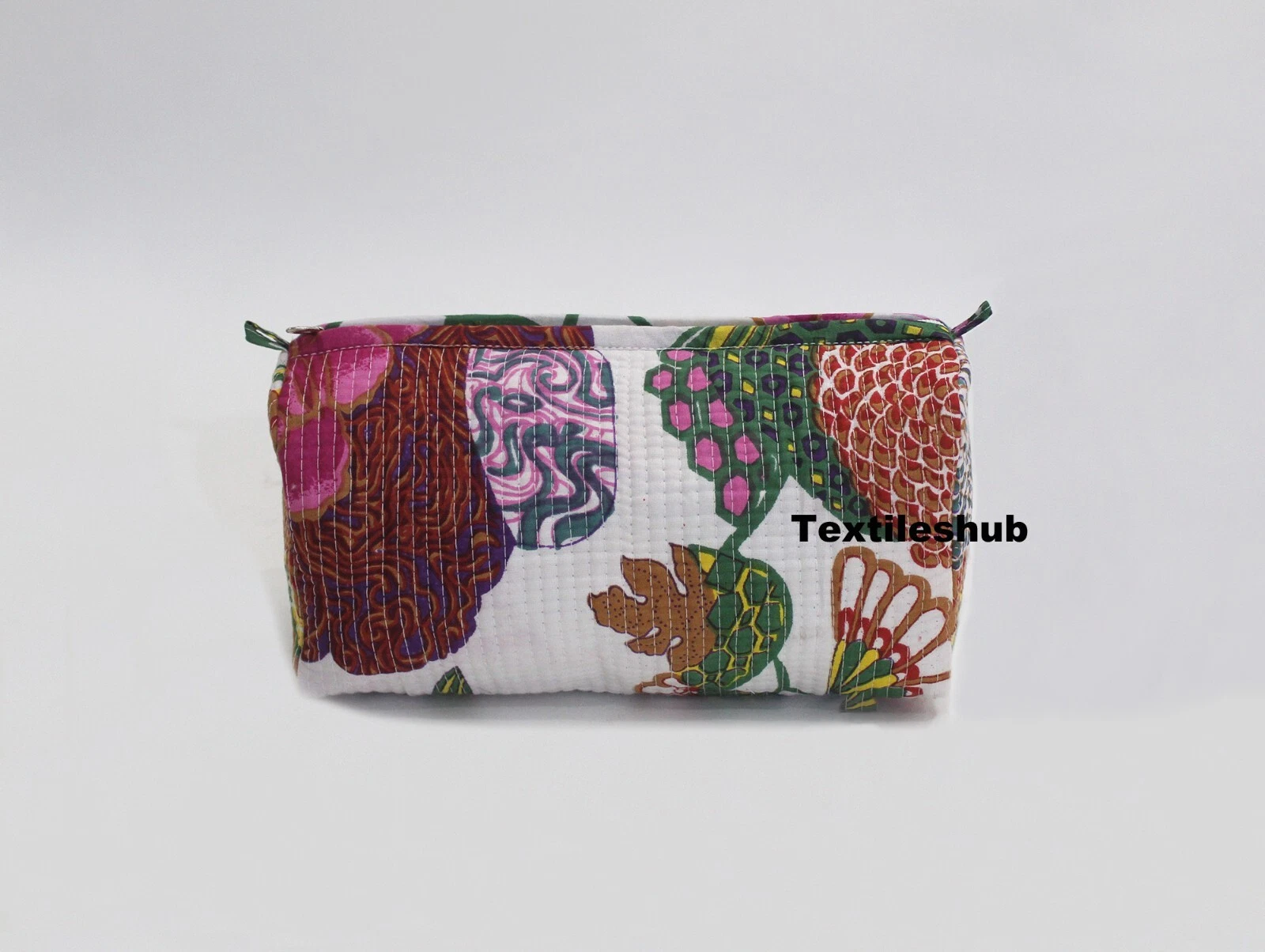 Indian White Fruit Cotton Quilt Toiletry Purse Cosmetic Storage Bag Of 3 Pc Sets