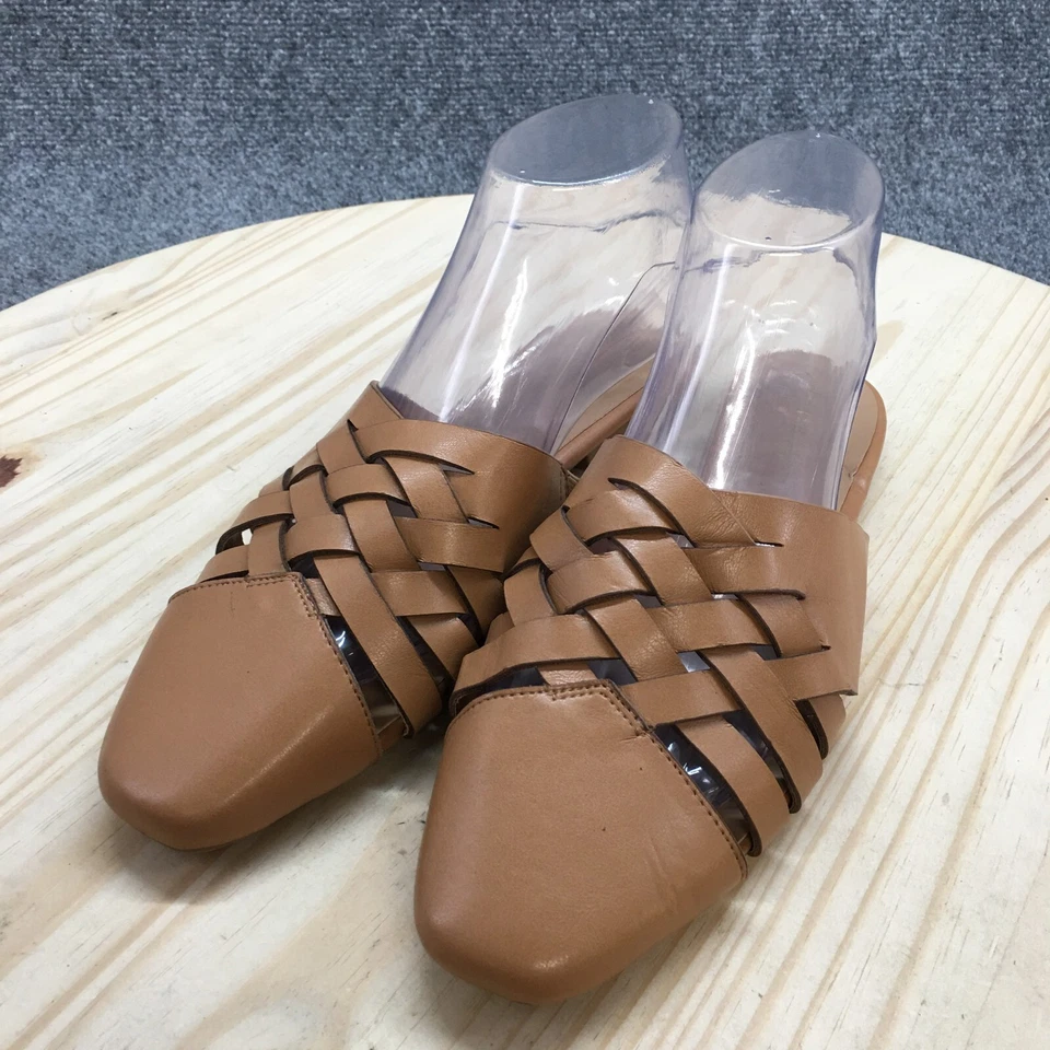 Sandalia de bambú sin cordones para mujer 9 marrón barrido 16 punta cerrada informal imitación cuero Foto 3 de 4