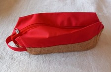 Kosmetiktasche/Kulturmappe/Beautycase rot/halb Kork Reißverschluss mit Henkel