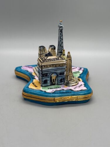 VTG Limoges France Deco Peint Main Porcelain Paris Trinket Box Map Notre Dame - Picture 2 of 18