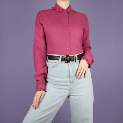 Vintage 80er 90er Damen rosa lila Rüschen Rüschen Damen Bluse Shirt Top 8 10