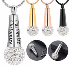 Stainless Steel Microphone Urn Pendant Ashes Keepsake Memory Necklace Jewelry