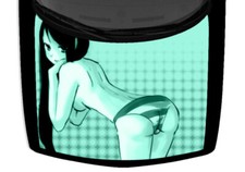 Erotic Anime Girl Sexy Bright Teal Hood Truck Wrap Vinyl Car Graphic Decal