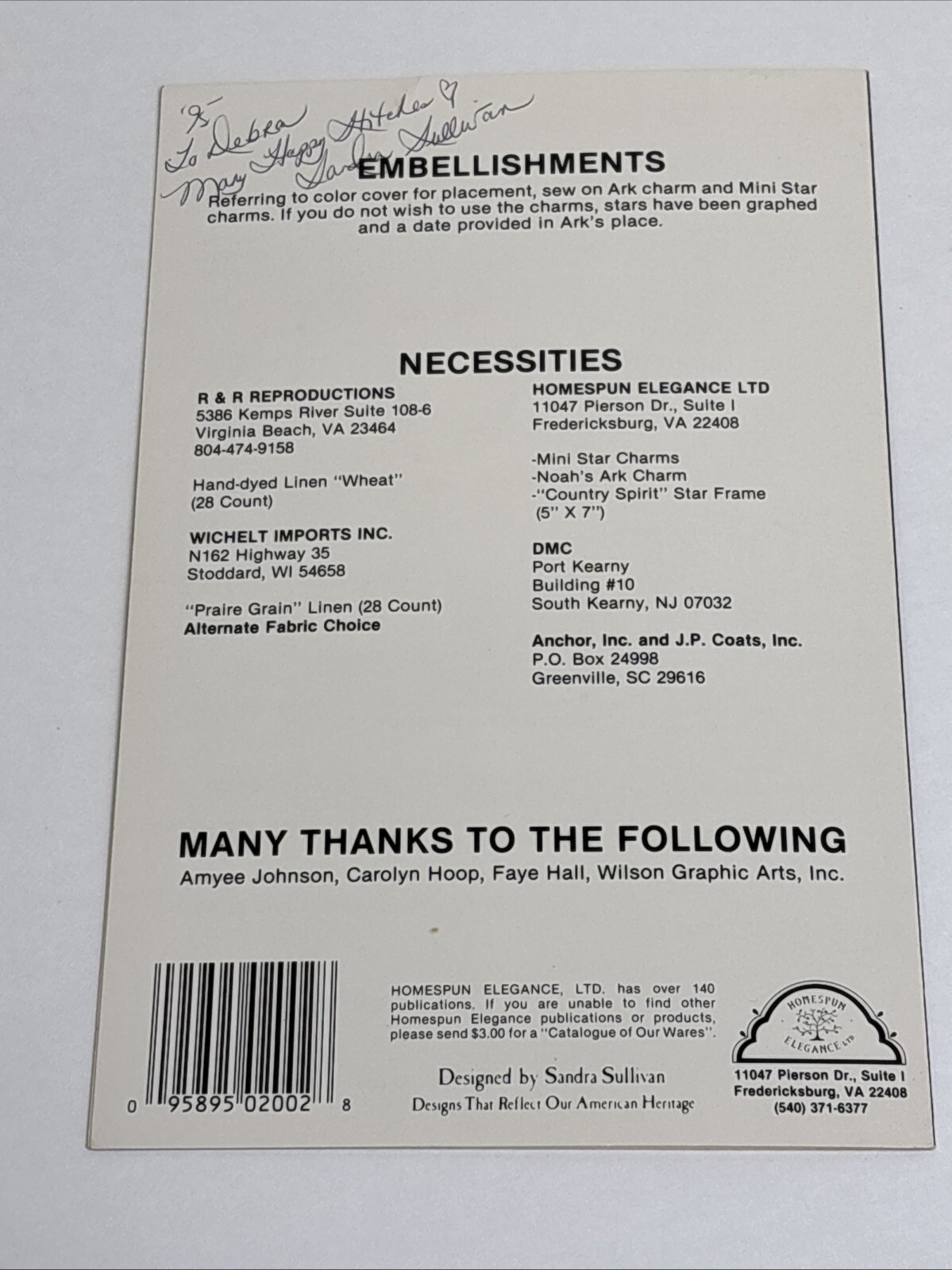 Homespun Elegance Noah Cross Stitch Pattern