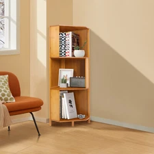 3 Tier Book Shelf Unit Bamboo Bookcase Bathroom Kitchen Storage Corner Shelf