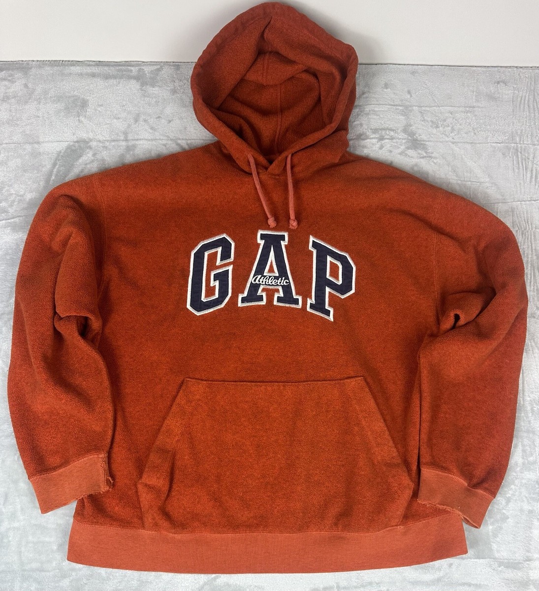 Vintage 90s Y2K Gap Fleece Hoodie Sweatshirt Mens Medium Orange Block Spell  Out