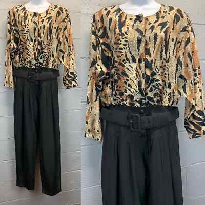 Vintage 1980s Leopard Print Jumpsuit Size Lounge Suit Belted