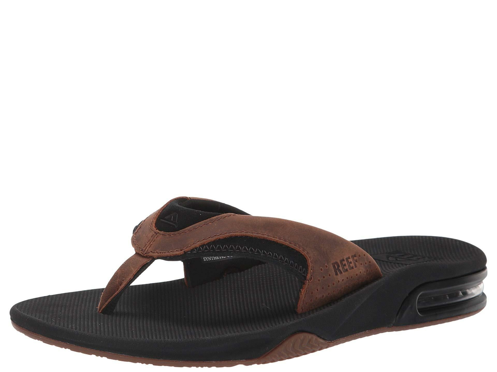 Reef Fanning De Cuero Negro Bronce Marrón envasador al Opener Para Hombre Sandalia Reef Fanning De Cuero Negro Bronce Marrón envasador al Opener Para Hombre Sandalia