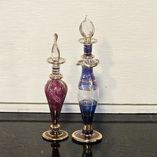 Vintage Egyptian Handblown Glass Perfume Bottles Cobalt Purple Genie Art Glass