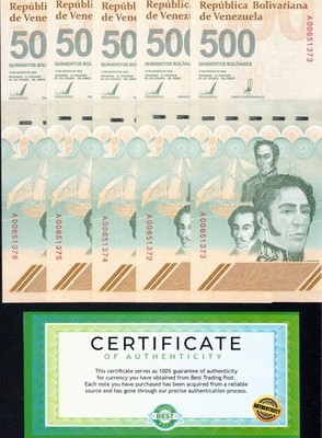 Venezuela 500 Digitales Banknotes – 5x 2023 Circulated Bills, 500 Million Bolivar – USA Seller, COA Included-984195