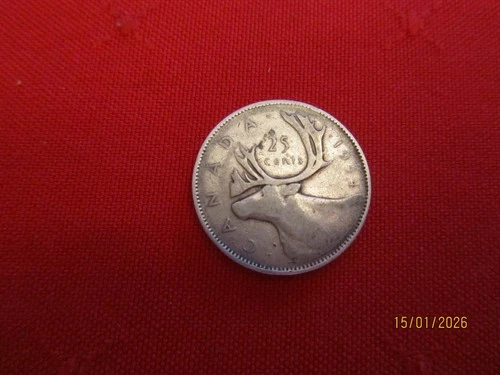 1944  Silver Twenty-Five Cents Coin  From Canada .  Condition VG