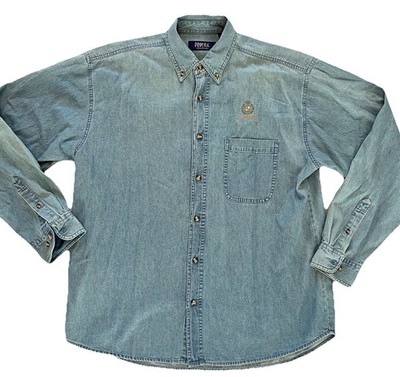 VTG Breckenridge Colorado Denim Button Up Shirt Mens XL Blue Embroidered